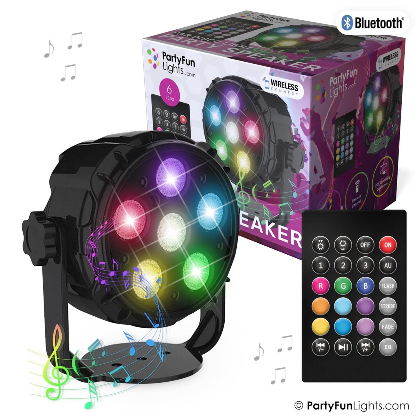 Partyfun beleuchtet Bluetooth-Lautsprecher 6x Power-LEDs