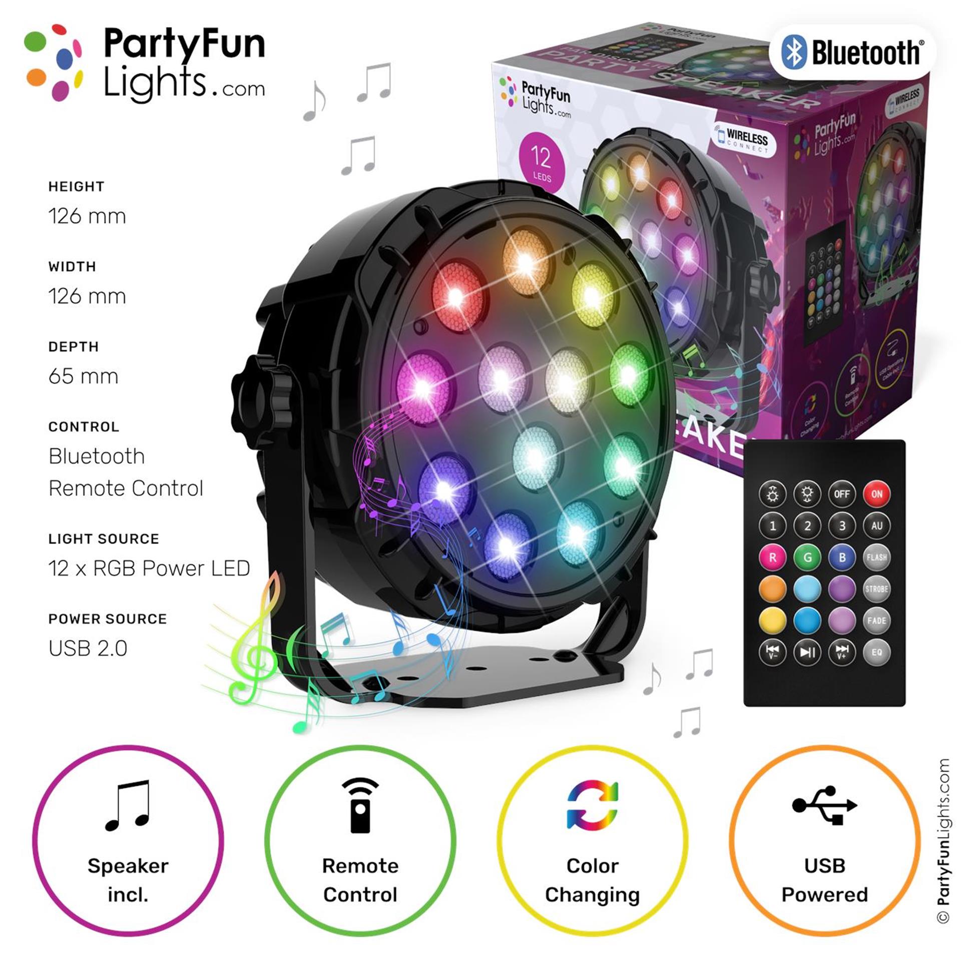Partyfun beleuchtet Bluetooth-Lautsprecher 12x Power-LEDs