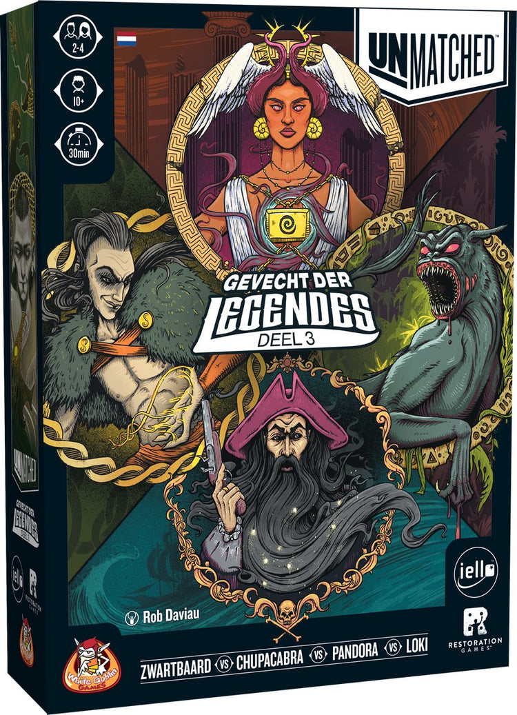 Weiße Kobold-Spiele – unübertroffen: Battle of Legends 3 – Expertenspiel – 2 bis 4 Spieler – 20 Minuten – ab 10 Jahren – mit den Helden: Blackbeard, Loki, Chupacabra und Pandora