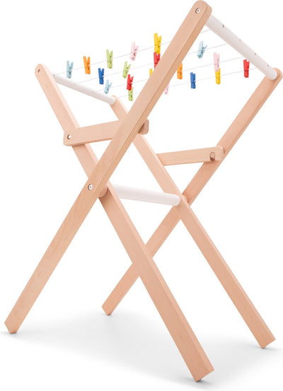 Woet® Spielzeug-Wäscheständer aus Holz mit Klammern – Zusammenklappbarer Wäscheständer für Kinder – FSC – Haushaltsrollenspiel – ab 3 Jahren