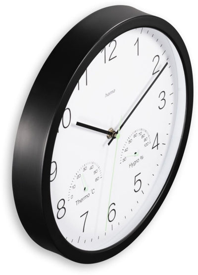 Hama Wanduhr - Santorini - tickt nicht - Thermo - Ygrometer - Schwarz