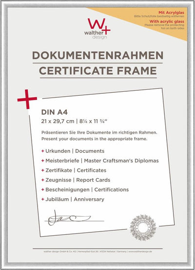 Walther New Lifestyle - Kunststoffrahmen - Fotogröße 21x29,7 cm (Din A4) - Kunstglas - Silber
