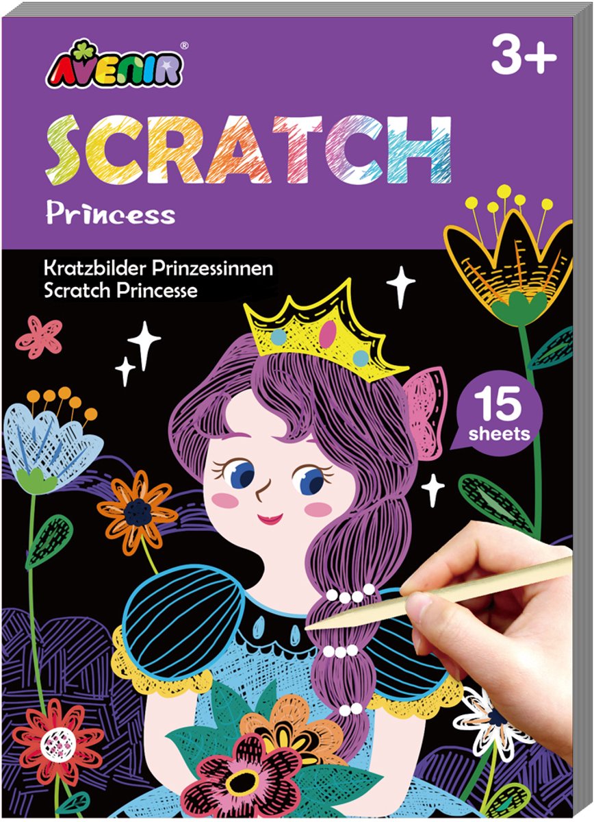 Avenir Rubbel-Kunstbuch Mini A6 – Prinzessin – 15 Seiten – 3 Jahre