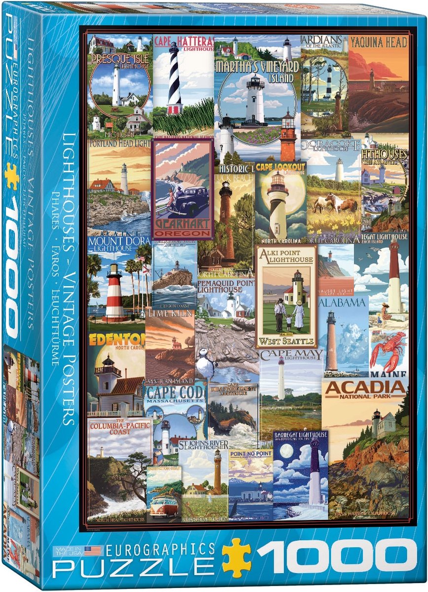 Eurographics – Vintage-Poster von Leuchttürmen [Leuchttürme Vintage-Poster] – 1000 Teile 48×68 cm (B×H) – Puzzle