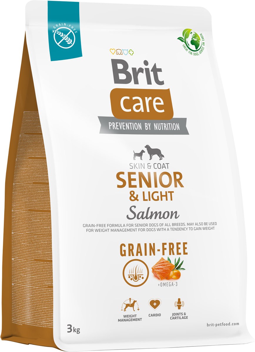 Brit Care getreidefrei – Trockenfutter für Hunde – Senior Light – Lachs – getreidefrei – 12 kg
