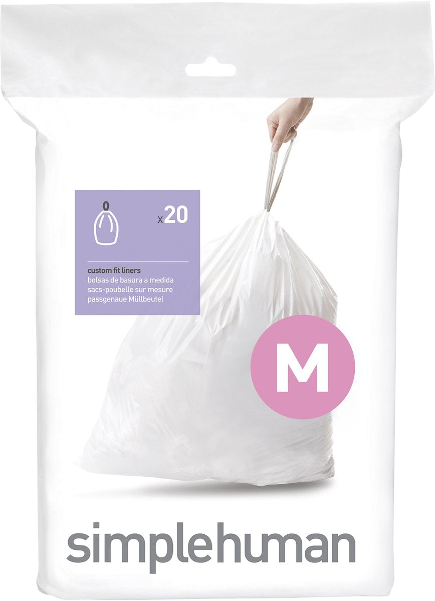 Simplehuman Code M Abfallbeutel – 45 Liter – 20 Stück – mit Kordelzug – weiß