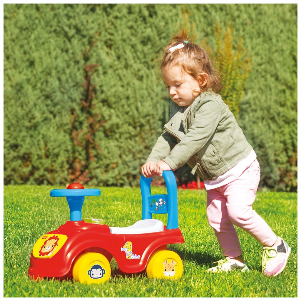 Fischer Preis Walking Car + Horn rot blau gelb