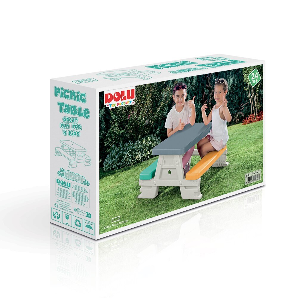 Dolu Dolu 2618 Picknicktisch für 4 Kinder in grau gelbblauem Weiß