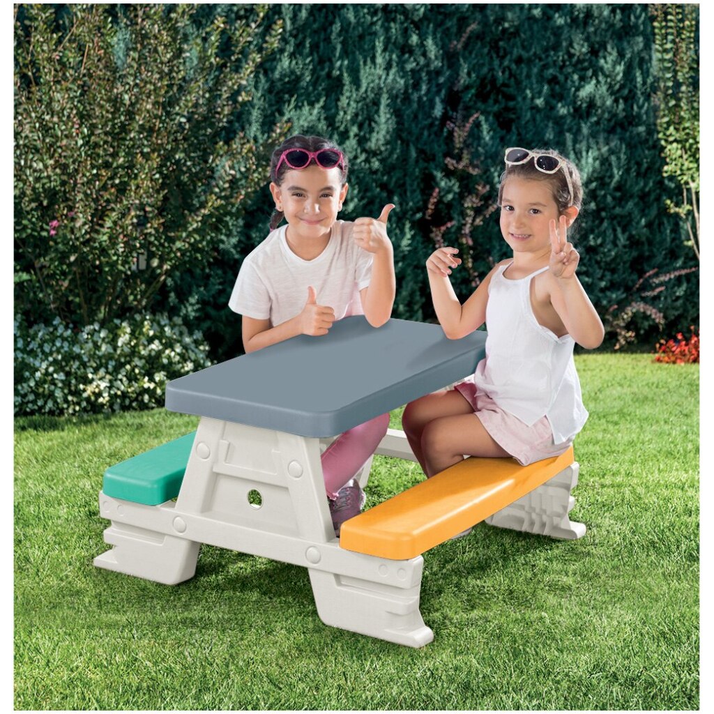 Dolu Dolu 2618 Picknicktisch für 4 Kinder in grau gelbblauem Weiß