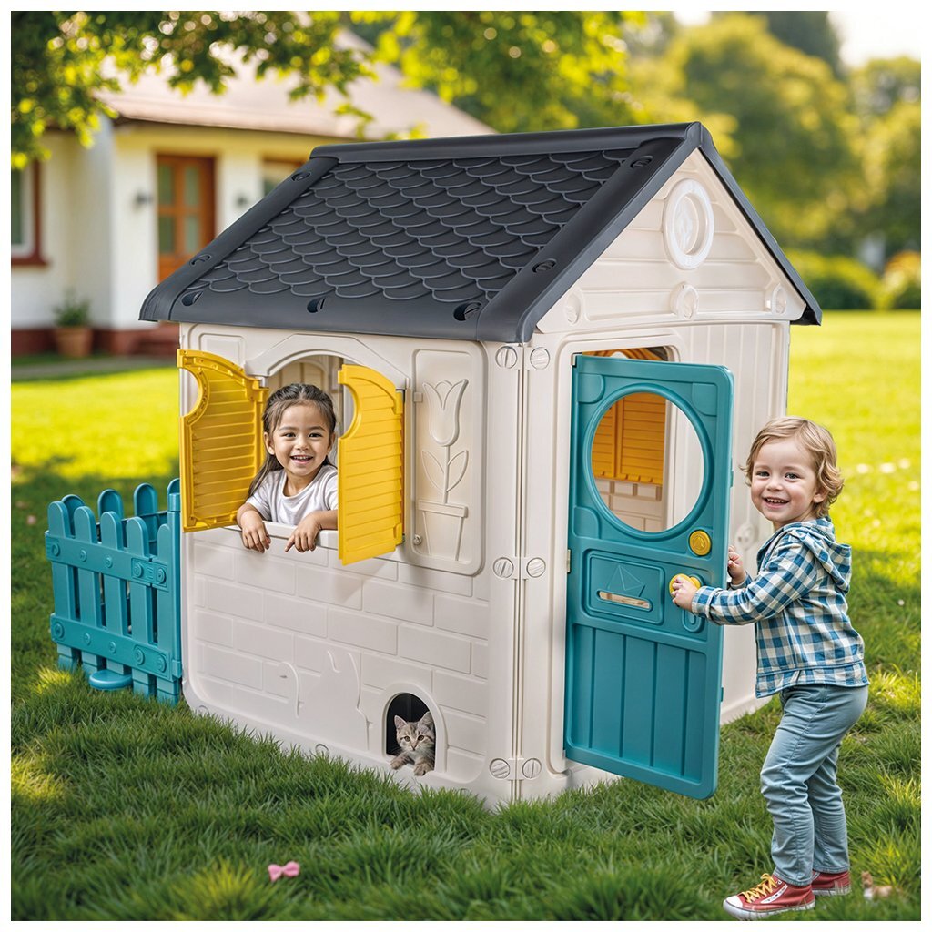 Dolu Playhouse 122.5x104x156 cm + Sound weiß grün grau gelb