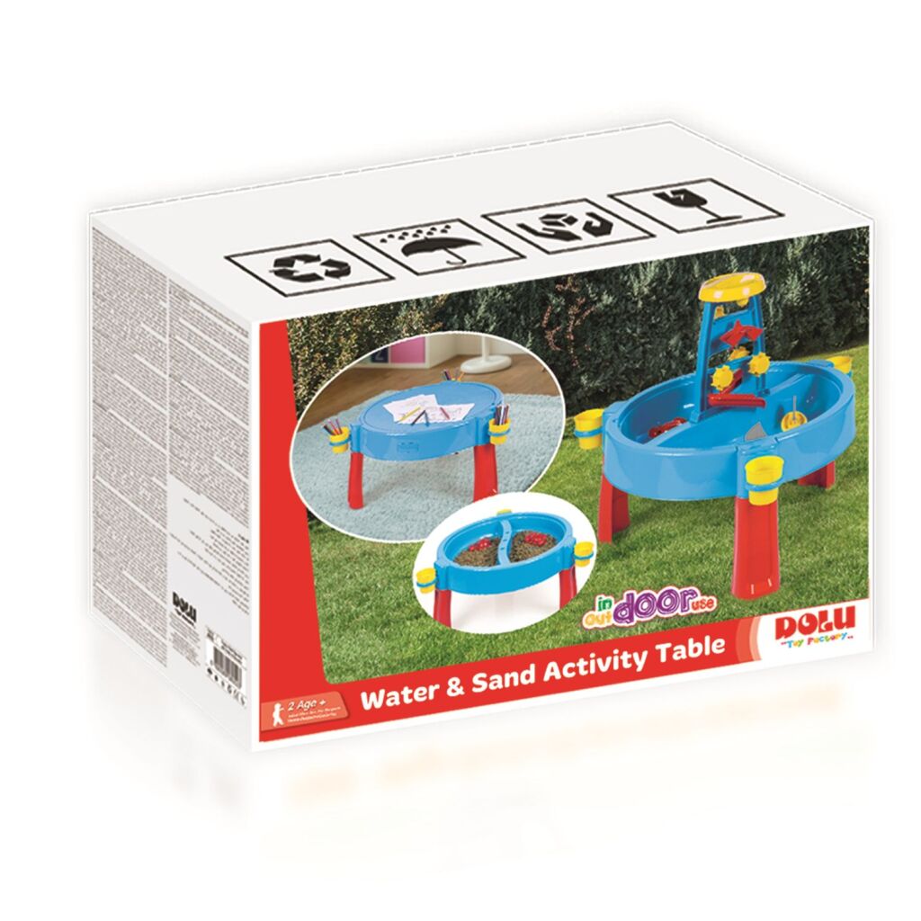 Dolu 3-in-1 sandiger Wasserspiegel mit Zeichnungstisch blau rot