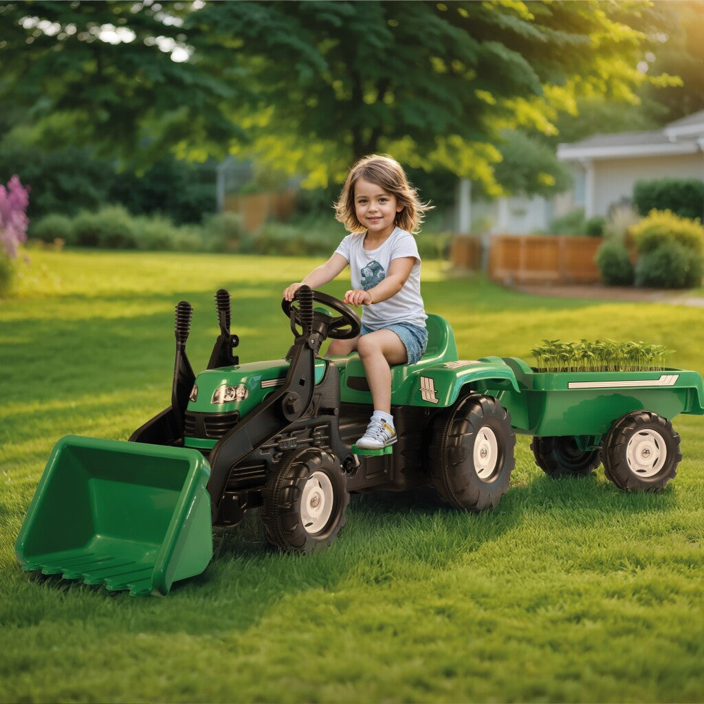 Dolu Dolu Pedal Traktor Bagger + Anhänger Grün grün
