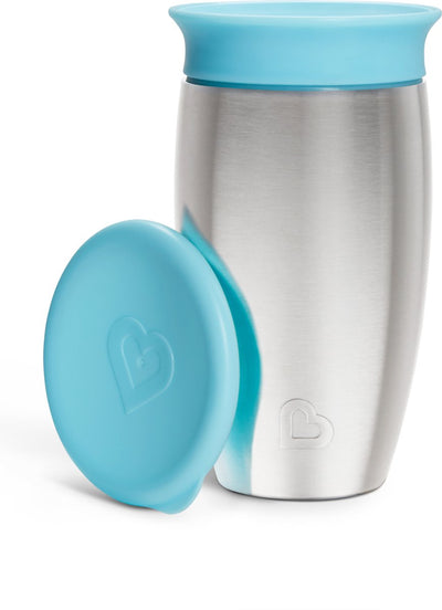 Munchkin Edelstahl-Trinkbecher – Miracle® 360° Trinkbecher – kühlt bis zu 10 Stunden – auslaufsicherer Trinkbecher – 266 ml – blau – ab 12 Monaten