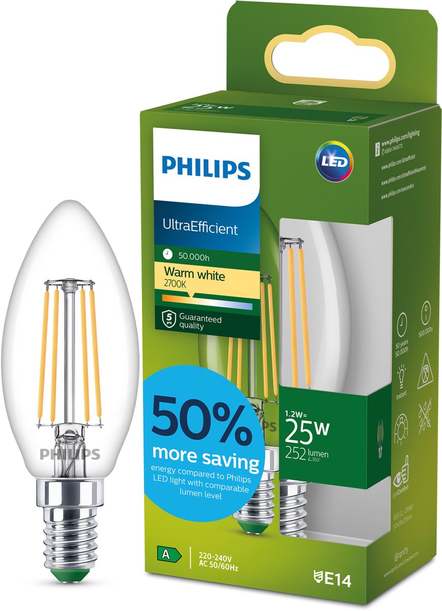 Philips LED Ultraeffiziente LED-Lampe von Philips – 25 W – E27-Fassung – warmweißes Licht: 2700 K – Milchglas – P45-Kugellampe – lange Lebensdauer