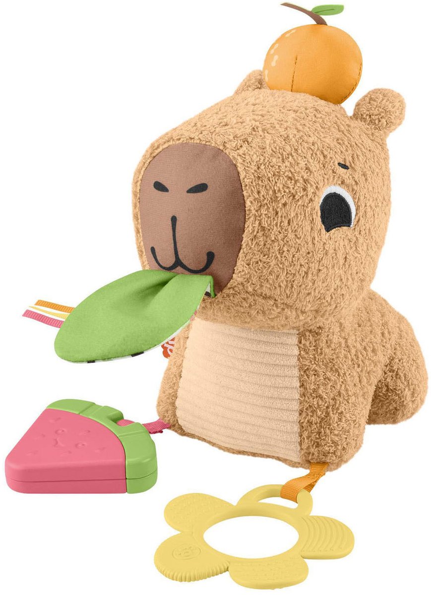 Fisher-Price Snacking Capybara Kuscheltier – Sinnesspielzeug mit Beißring und Rassel