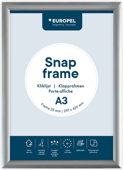 Europel Klickrahmen – Posterrahmen – A3 – 29,7 x 42 cm – 25 mm – Aluminium – Silber