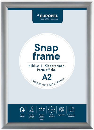 Europel Klickrahmen – Posterrahmen – A2 – 42 x 59,4 cm – 25 mm – Aluminium – Silber