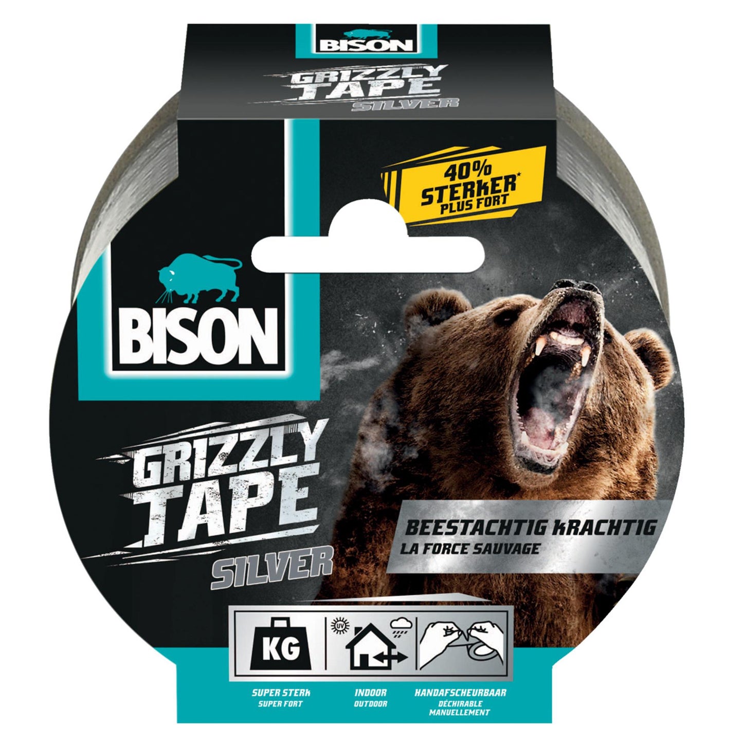 Bison-Grizzly-Klebeband, silberfarben, Rolle 10 m x 5 cm