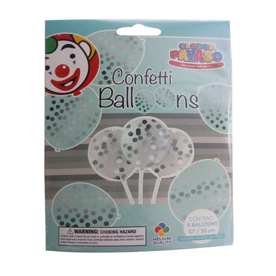 Globos Luftballons mit Konfetti 6 Teile transparent Silber