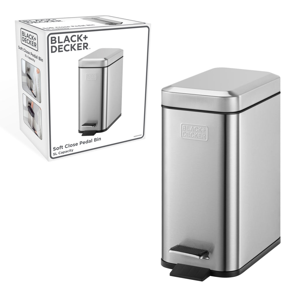 Black Decker Black Decker Pedal Bin 5L Edelstahl schwarz