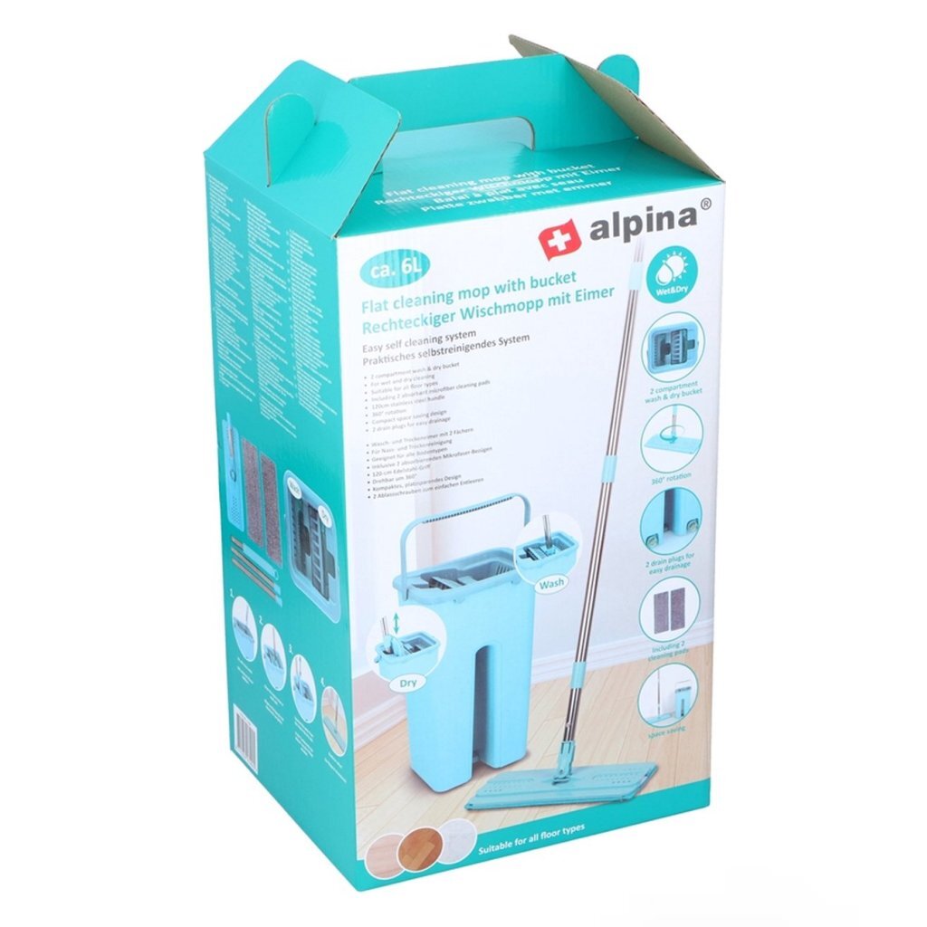 Alpina Platte Mopp mit Eimer Blau
