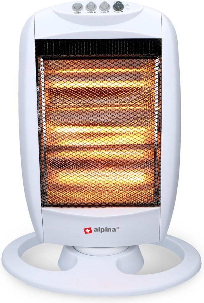 Alpina Elektrische Heizung 1200W tragbare Halogenheizung mit 3 Wärmeständern 25x9x38 cm Weiß