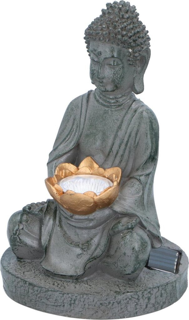 Grundig Grundig Buddha Bild mit Solarlamp-LED-Out-Out-Knopf-Feuerdauer 6-8 Stunden 17x16x27cm
