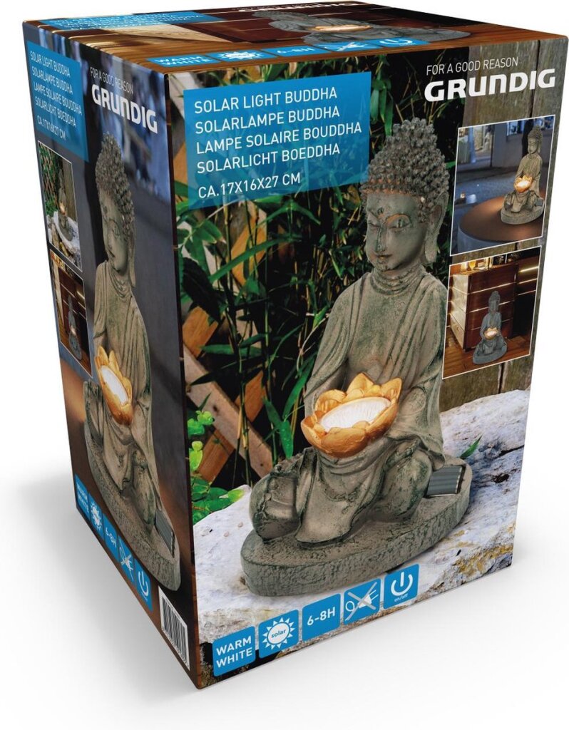 Grundig Grundig Buddha Bild mit Solarlamp-LED-Out-Out-Knopf-Feuerdauer 6-8 Stunden 17x16x27cm