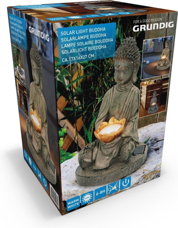 Grundig Grundig Buddha Bild mit Solarlamp-LED-Out-Out-Knopf-Feuerdauer 6-8 Stunden 17x16x27cm