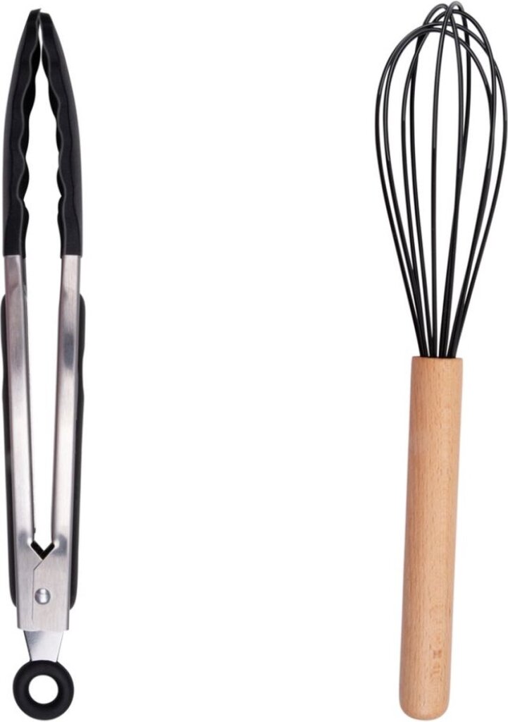 Alpina Küchengeschirrset mit Halter 12 Teile Silikon Geei mit Holzgriff Schwarz