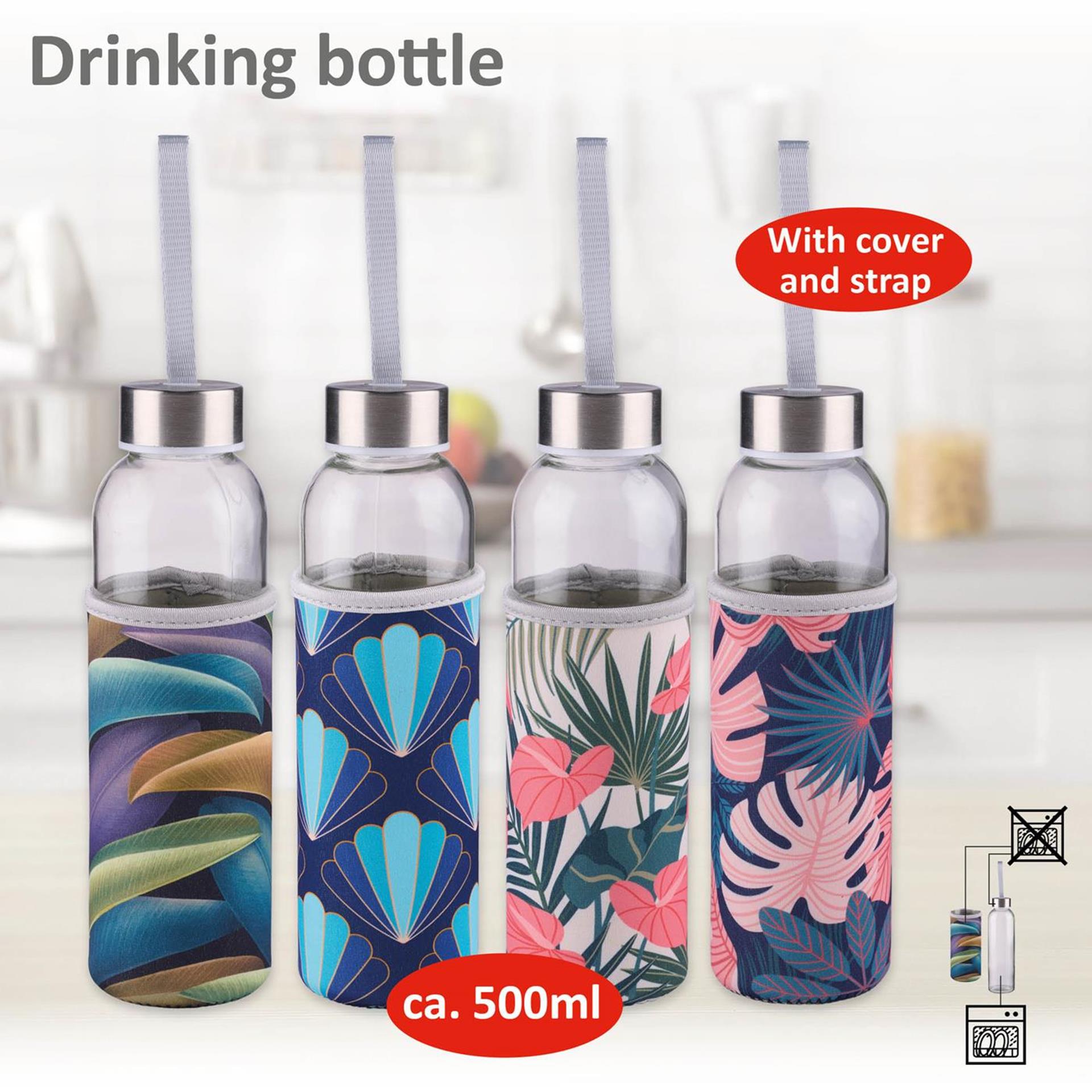 Alpina Trinkflasche Glas 500ml + Deckel