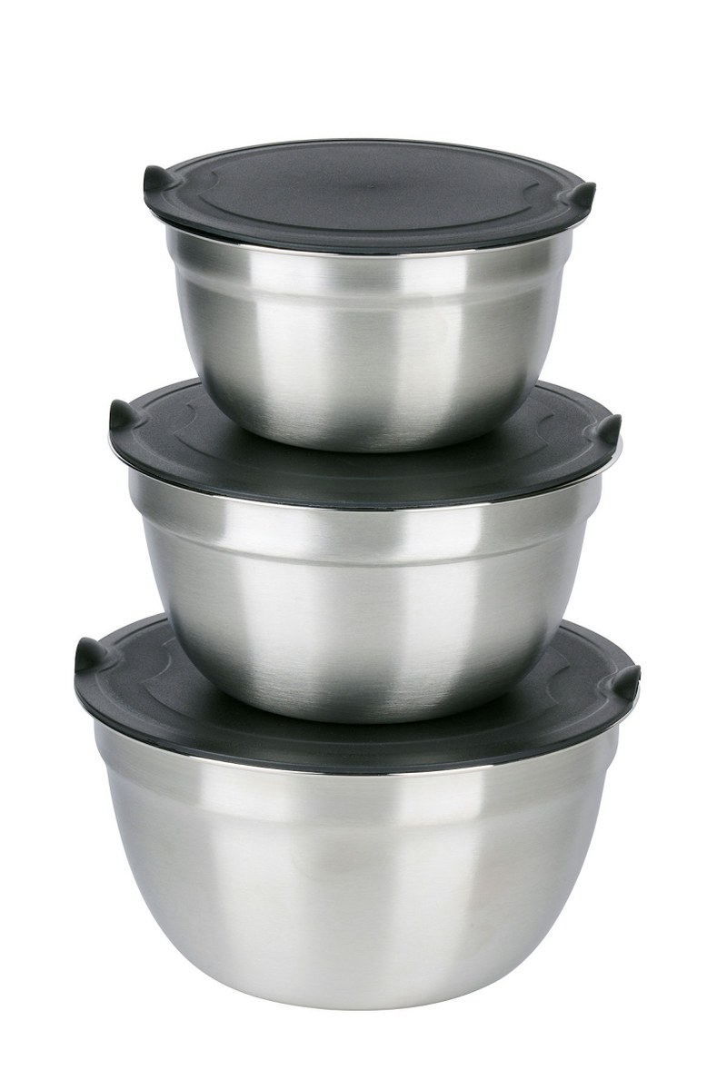 Alpina Edelstahlschüsseln 3-teilig mit Deckel – Salatschüssel für Salate – Rührschüssel mit Deckel – Schüsseln für Rührschüssel und Aufbewahrung – Snackschüssel