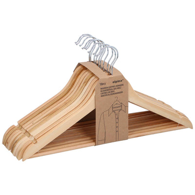 Alpina Holz-Kleiderbügel-Set 10-teilig – Kleiderbügel für breite Schultern – Kleiderbügel mit drehbarem Haken – Kleiderbügel mit Anti-Rutsch- und Hosensteg