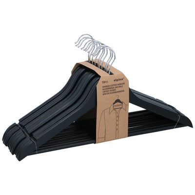 Alpina schwarze Kleiderbügel aus Holz 10 Stück – Kleiderbügel rutschfest – Kleiderbügel Holz – Kleiderbügel Schrankorganisation