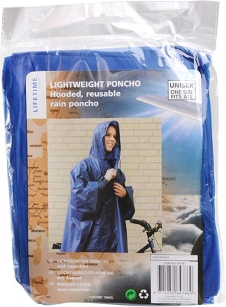 Lebensdauer lebenslanger Regen Poncho mit Motorhaube | Blau
