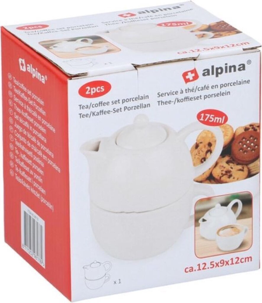 Alpina-Tee-Kaffee-Set 12,5 x 9 cm Porzellanweiß 2-Stück
