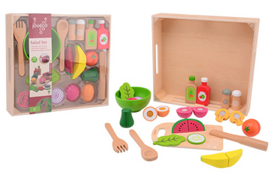 Jouéco-Salatset – Spielzeug-Essen und -Getränke in Holztablett