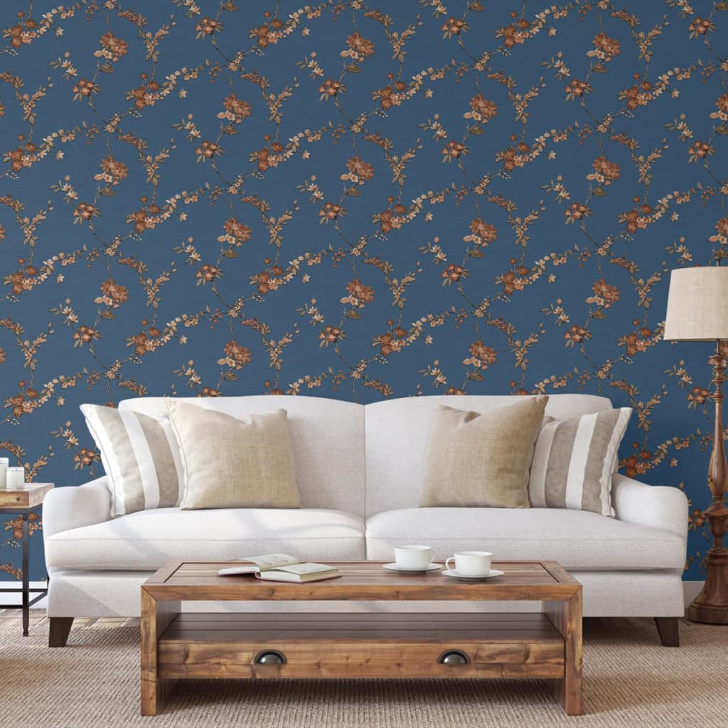 Niederländische Wandverkleidung niederländische Wandverkleidung Tapete Blume Dunkelblau und Bronzefarbe