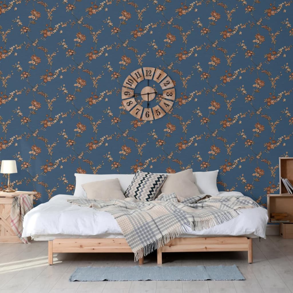 Niederländische Wandverkleidung niederländische Wandverkleidung Tapete Blume Dunkelblau und Bronzefarbe