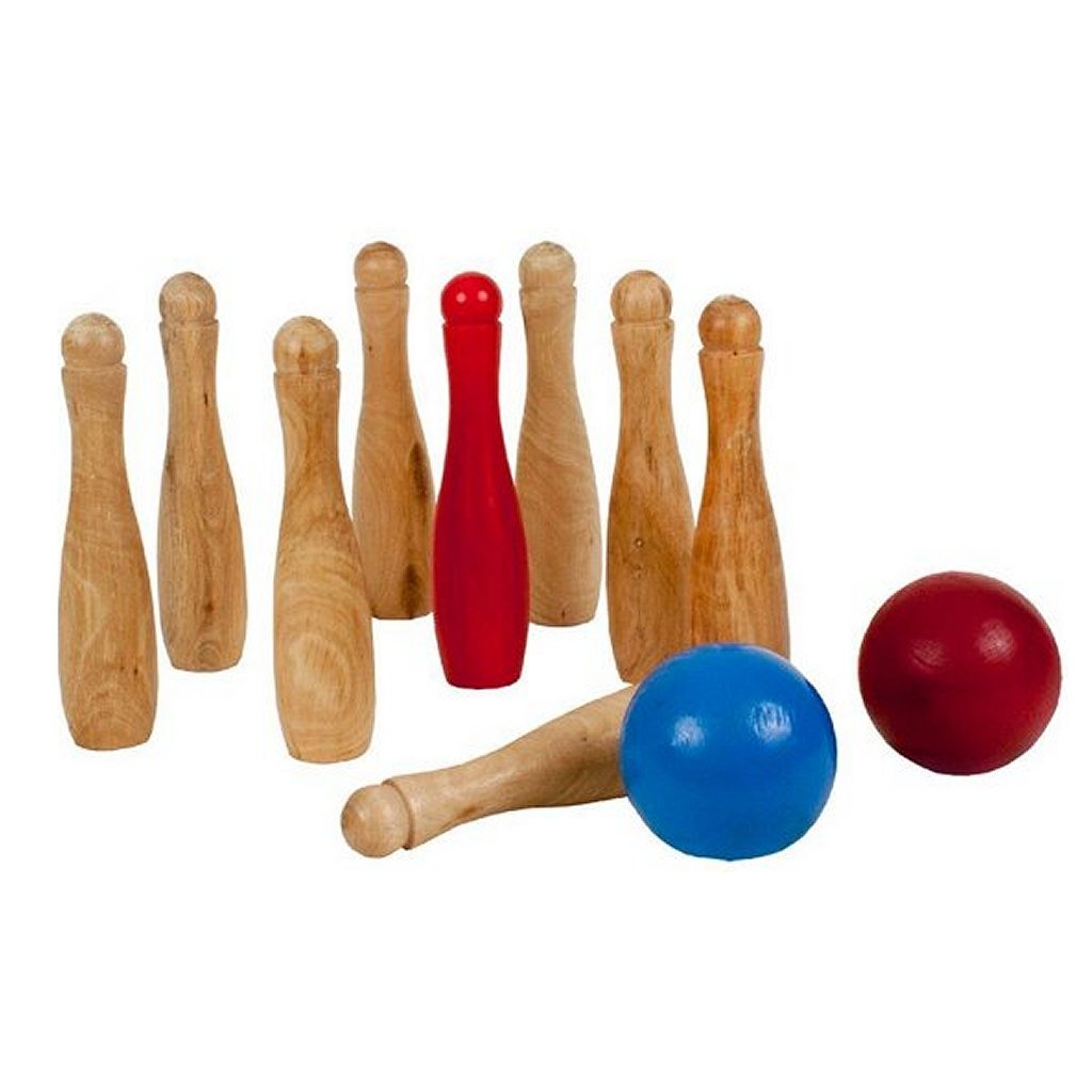 Outdoor -Spiel im Freien Holzgarten Bowling mit 9 Zapfen und 2 Bällen