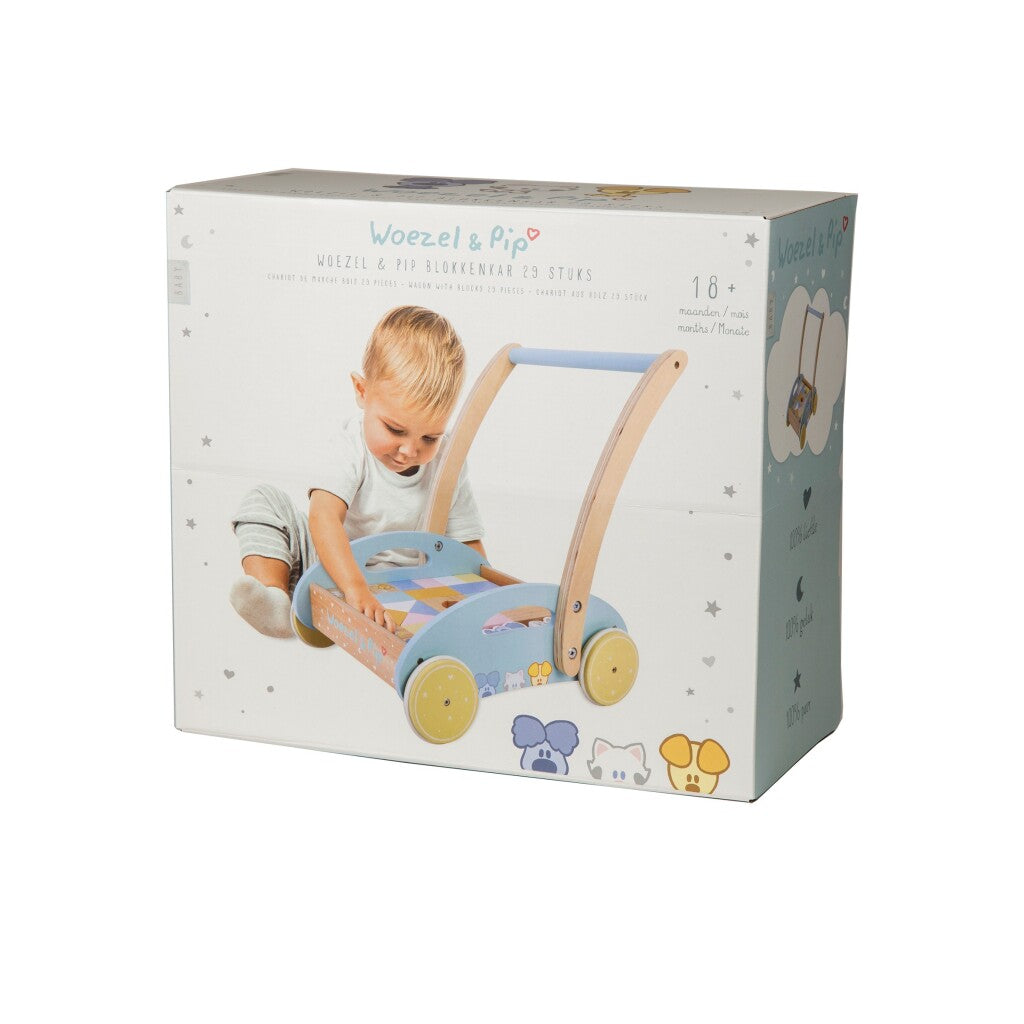 Rubo -Spielzeug- und Pip -Holzblockwagen 27x35x36 cm