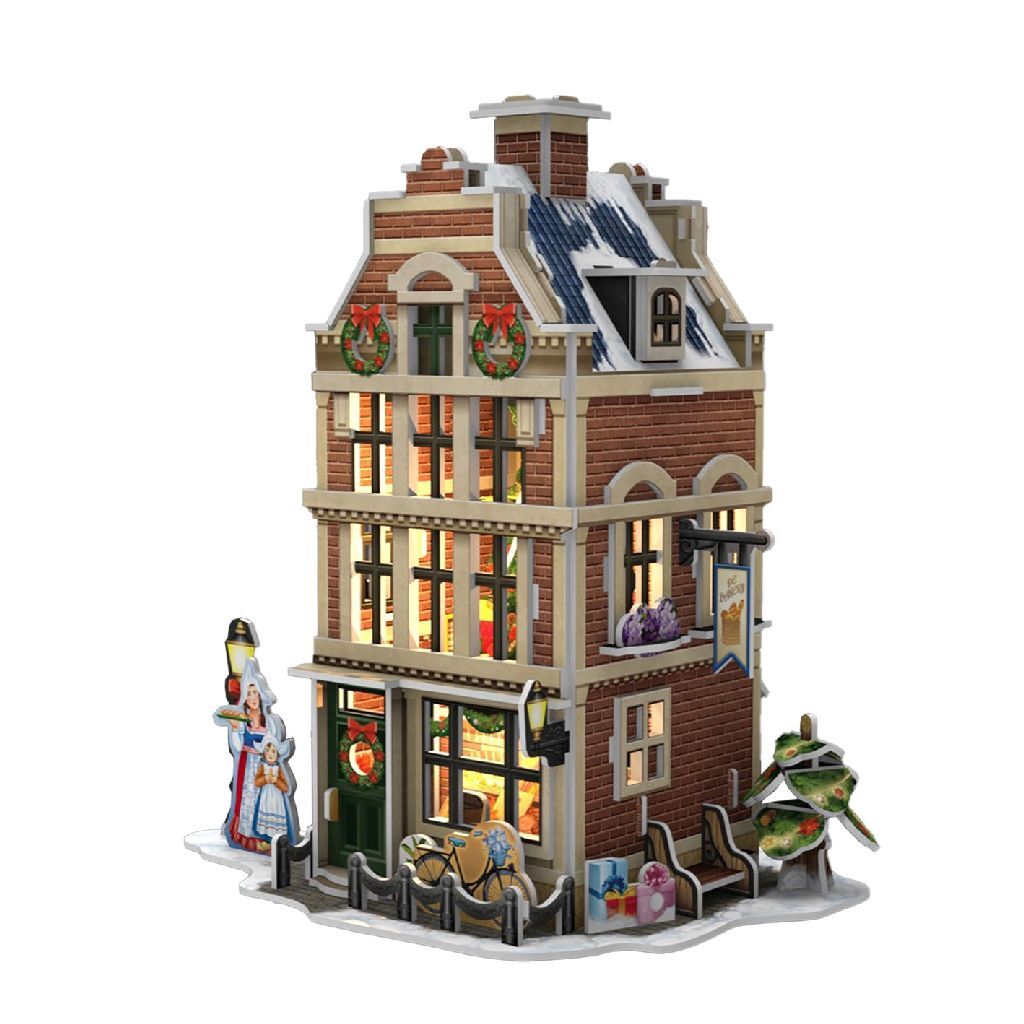 Kubisch lustige Kubikfun 3D -Puzzle Hollands Huisje Winter Bäckerei + Licht 65 Teile