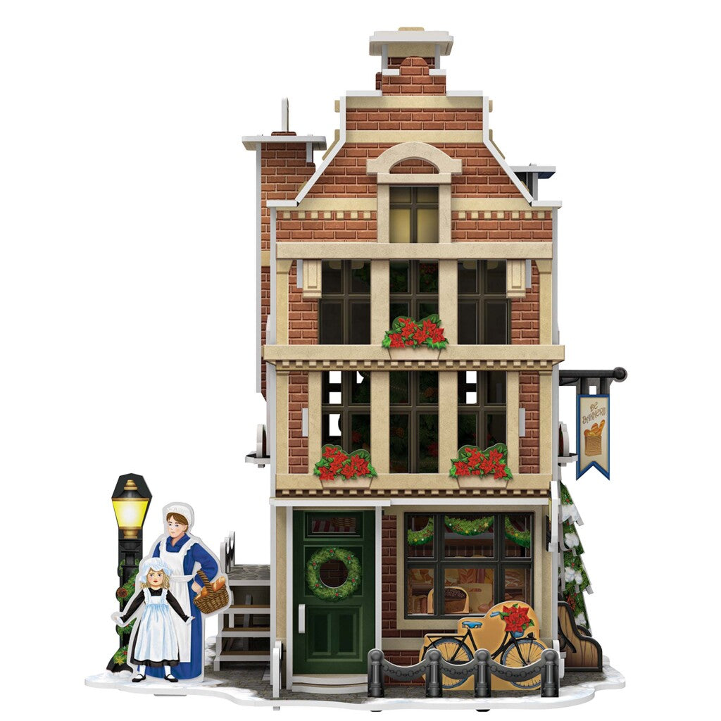 Kubisch lustige Kubikfun 3D -Puzzle Hollands Huisje Winter Bäckerei + Licht 65 Teile