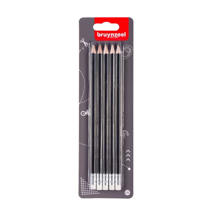 Bruynzeel Graphit -Bleistift -Set, 5 HB -Stifte mit Gummi
