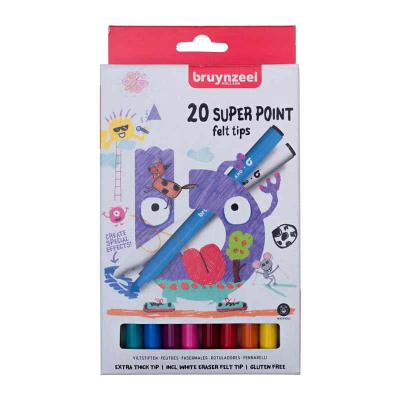 Bruynzeel Kids Super Point Filz -Tip -Stifte Set, 20 Farben