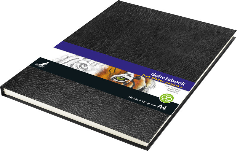 Kangaro K-5321 Sketchbook A4 Creme 120gr Blanco Paper, 140 Seiten Hardcover-Abdruck Schlange Schwarz