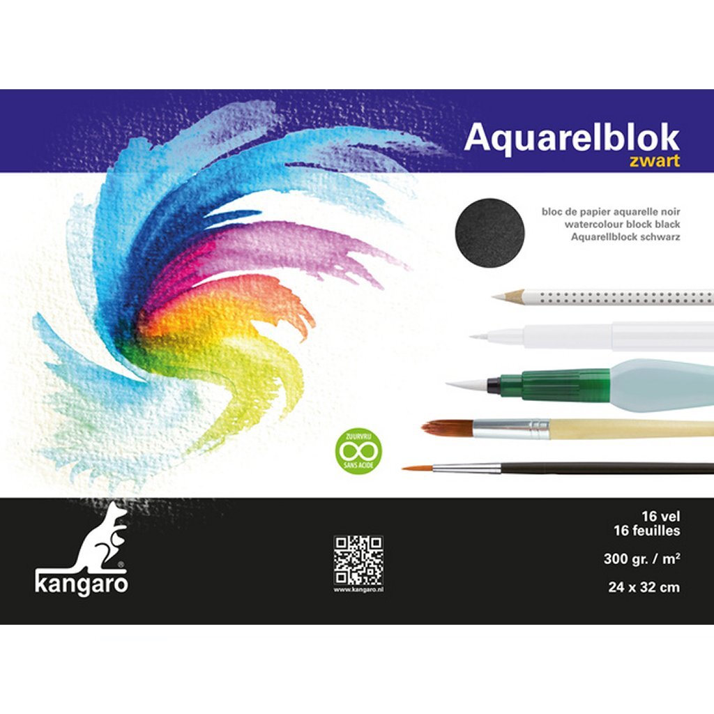 Kangaro Kangaro K-5312 Aquarelblock 32x24 cm 300 Gramm 16 Blatt Schwarz