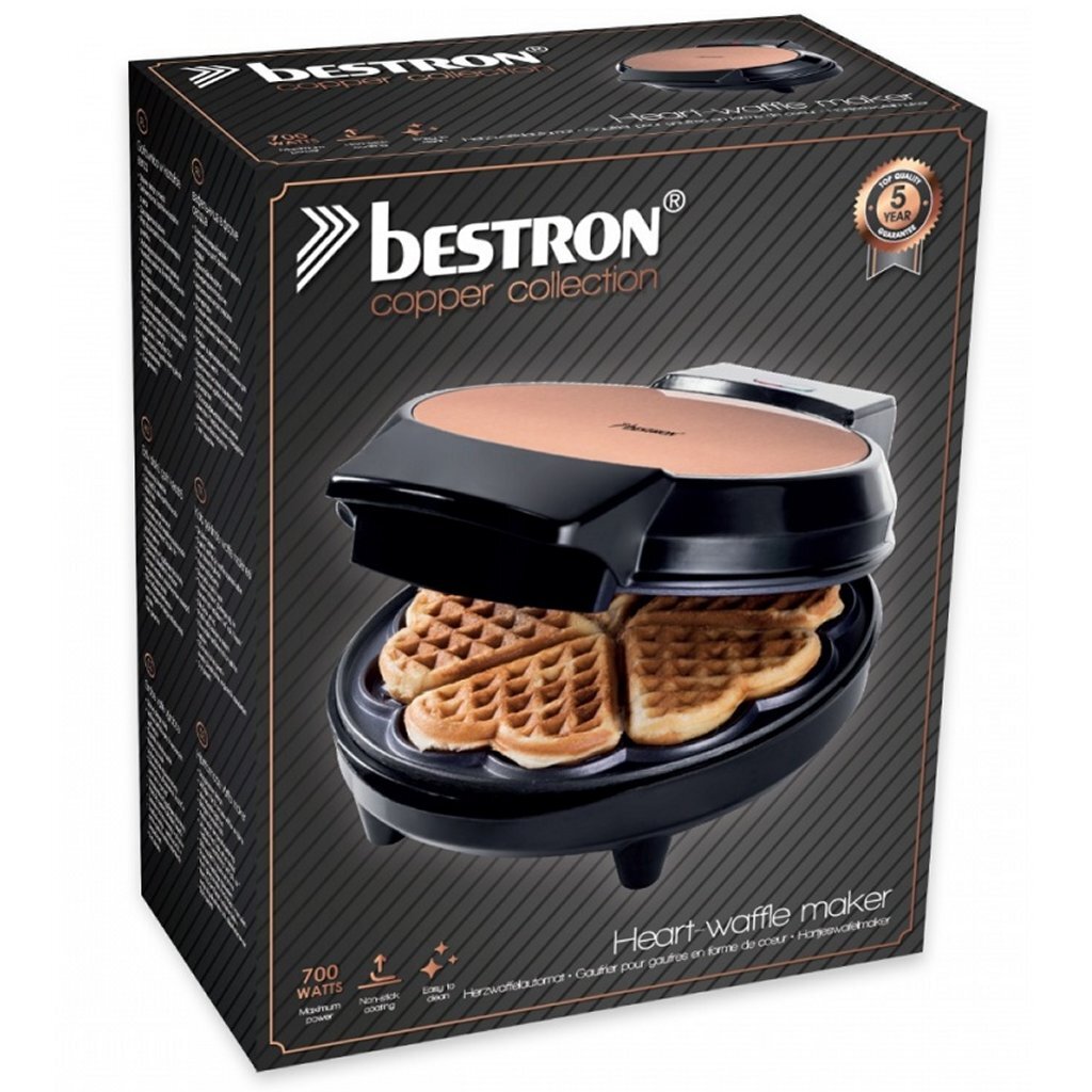 Bestron AWM700CO Waffle Iron Hearts 700W Kupfer Schwarz
