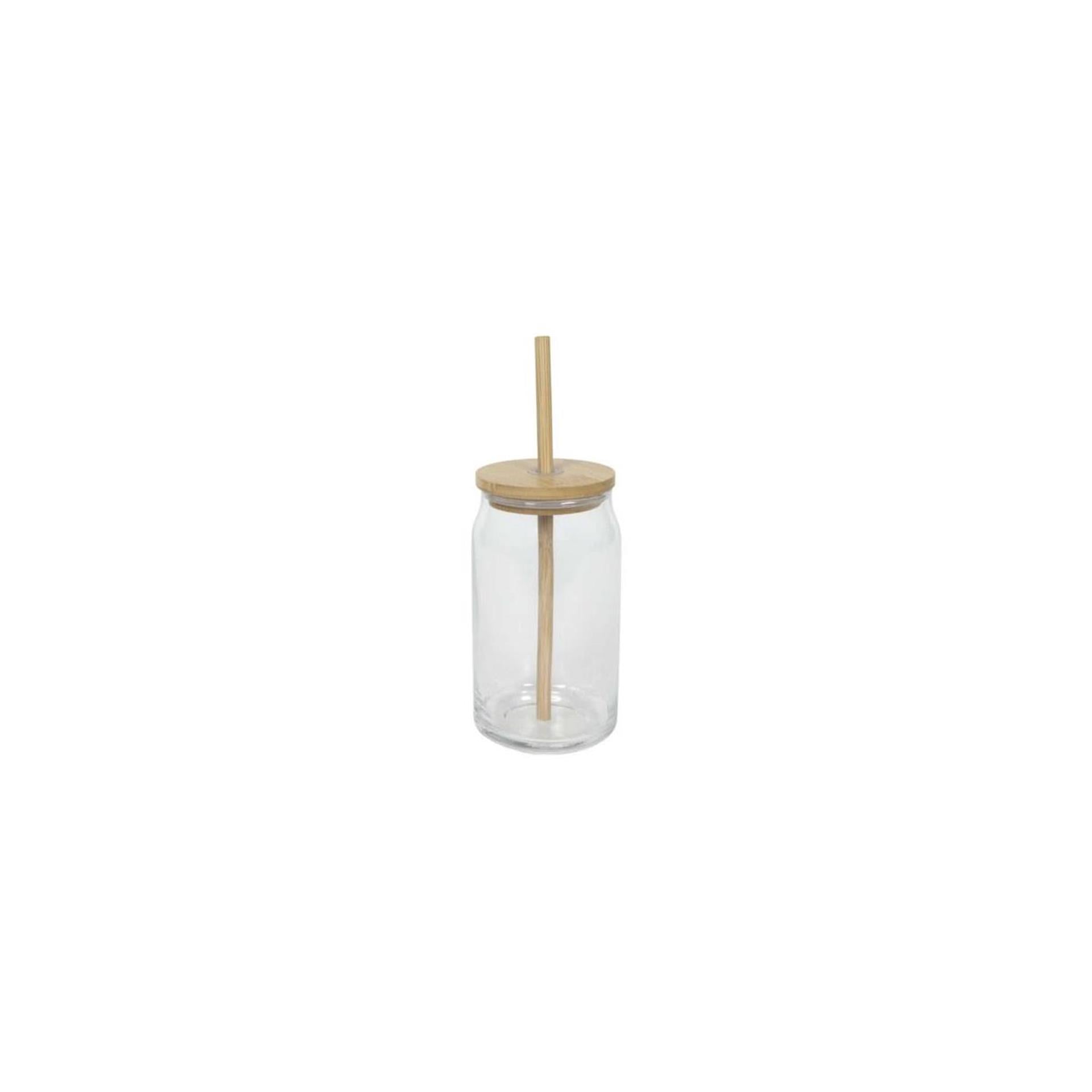 Trinkglas Bambusdeckel + Strohhalm 500ml