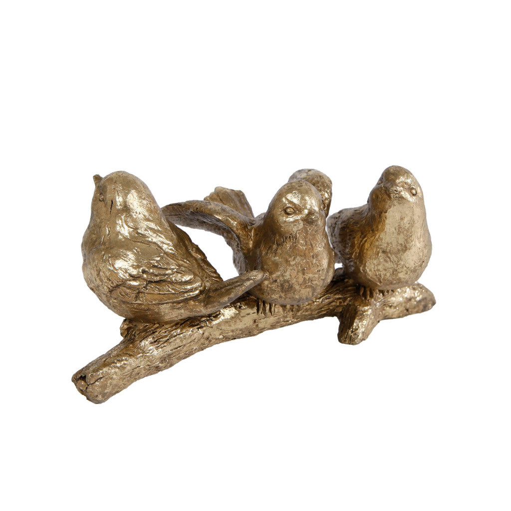 Geschenke Amsterdam Geschenke Amsterdam Skulptur Vögel am Zweig 3 Gold Polystone 14x7x7cm